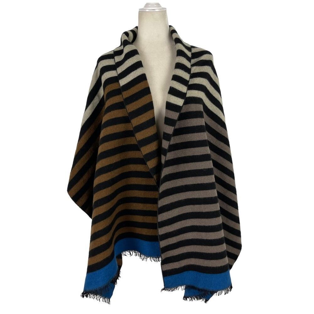 Free People Kellen Winter Oversized Scarf Striped Blue Brown Black Gray 25 X 78 - Picture 3 of 10